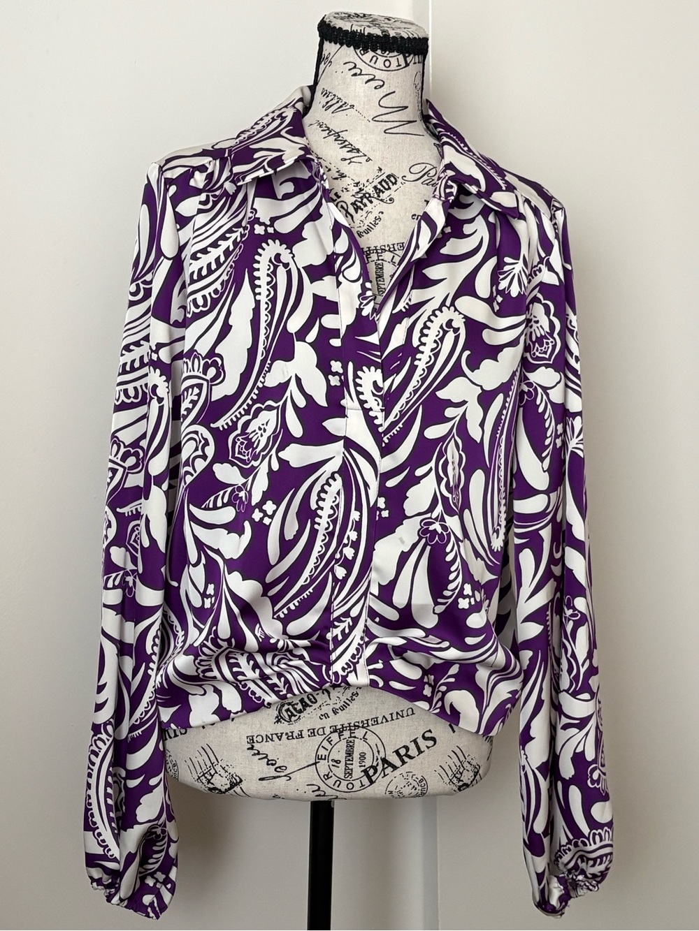 Purple & White Floral-Print Button Down Blouse